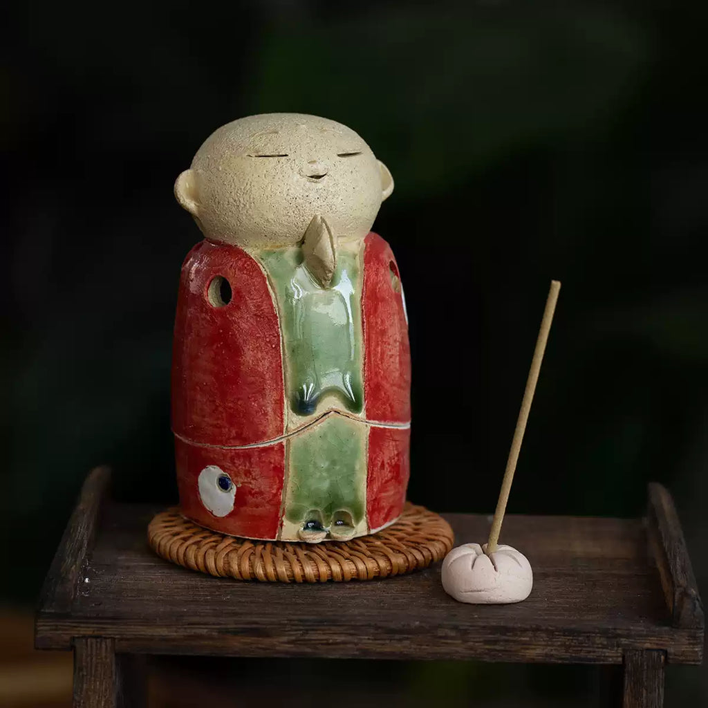Seto Ware Handmade Rustic Clay Jizo Bodhisattva Incense Burner