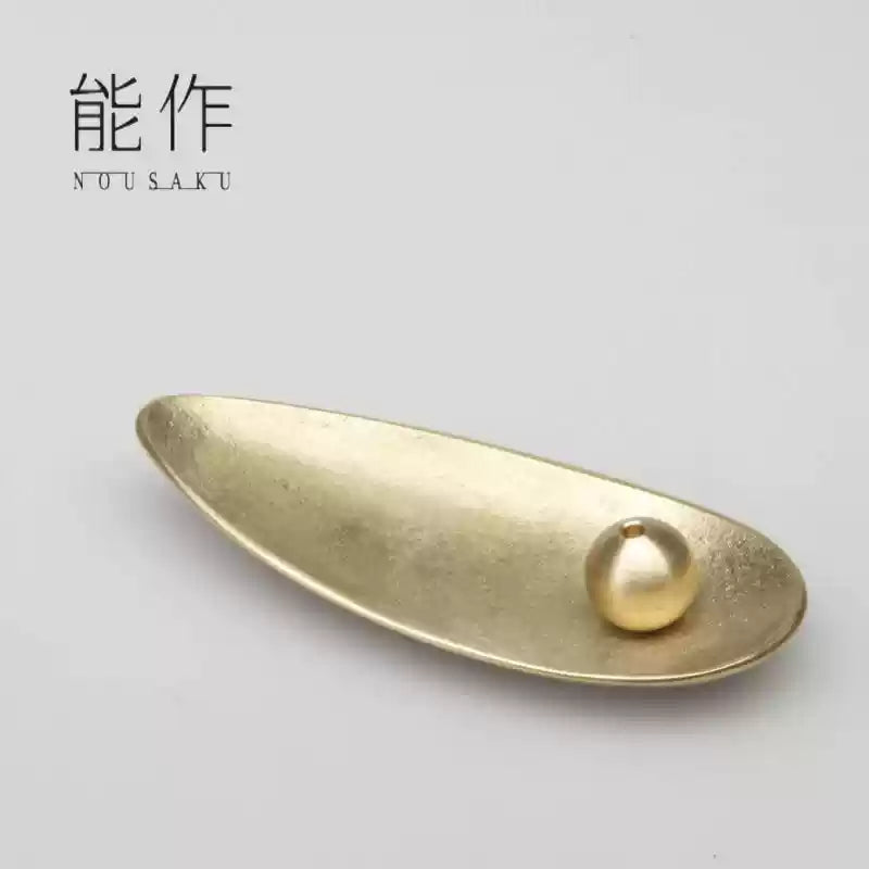 Nousaku Bamboo Leaf-Shaped Tin Incense Holder