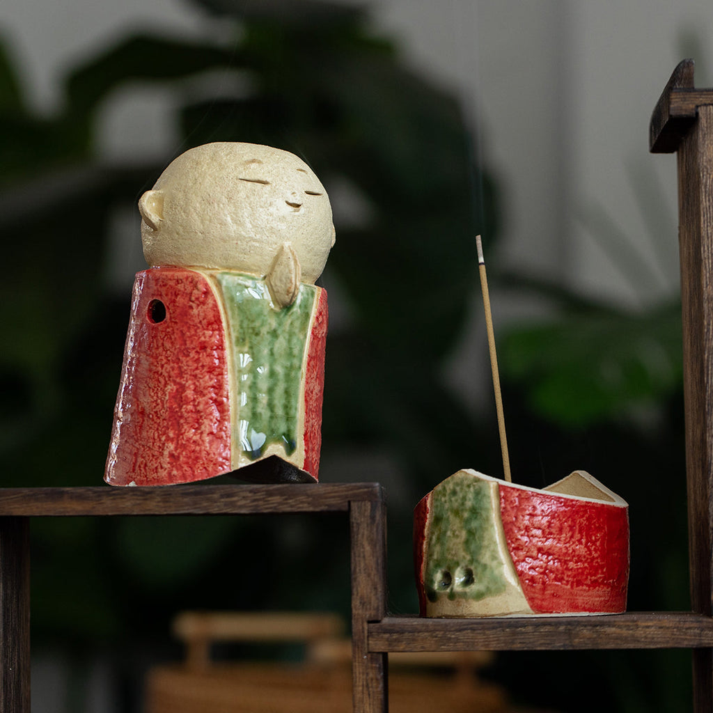 Seto Ware Handmade Rustic Clay Jizo Bodhisattva Incense Burner