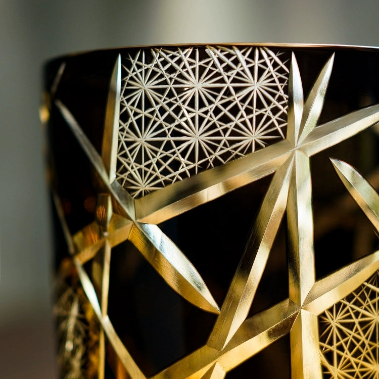 Edo Kiriko Hand-Carved Amber Lightning Pattern Whiskey Glass