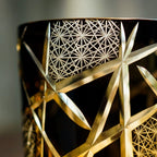 Edo Kiriko Hand-Carved Amber Lightning Pattern Whiskey Glass