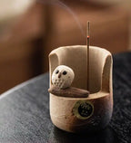 Shigaraki Ware Handmade Rustic Ceramic Owl Incense Holder
