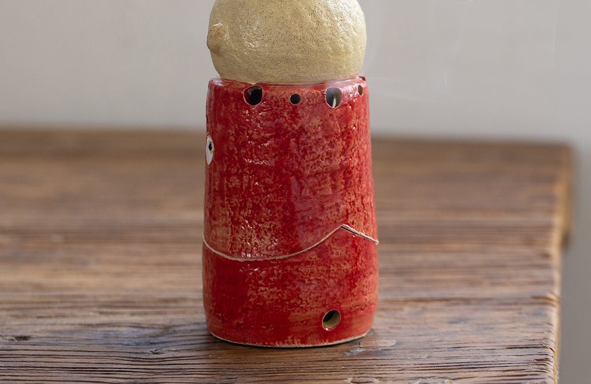 Seto Ware Handmade Rustic Clay Jizo Bodhisattva Incense Burner