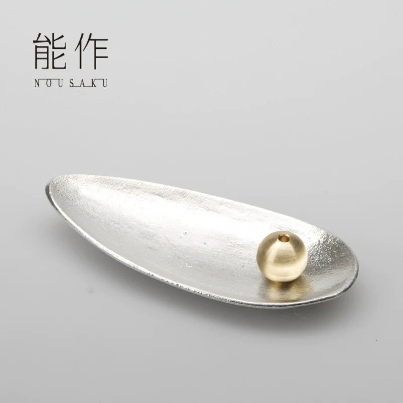 Nousaku Bamboo Leaf-Shaped Tin Incense Holder