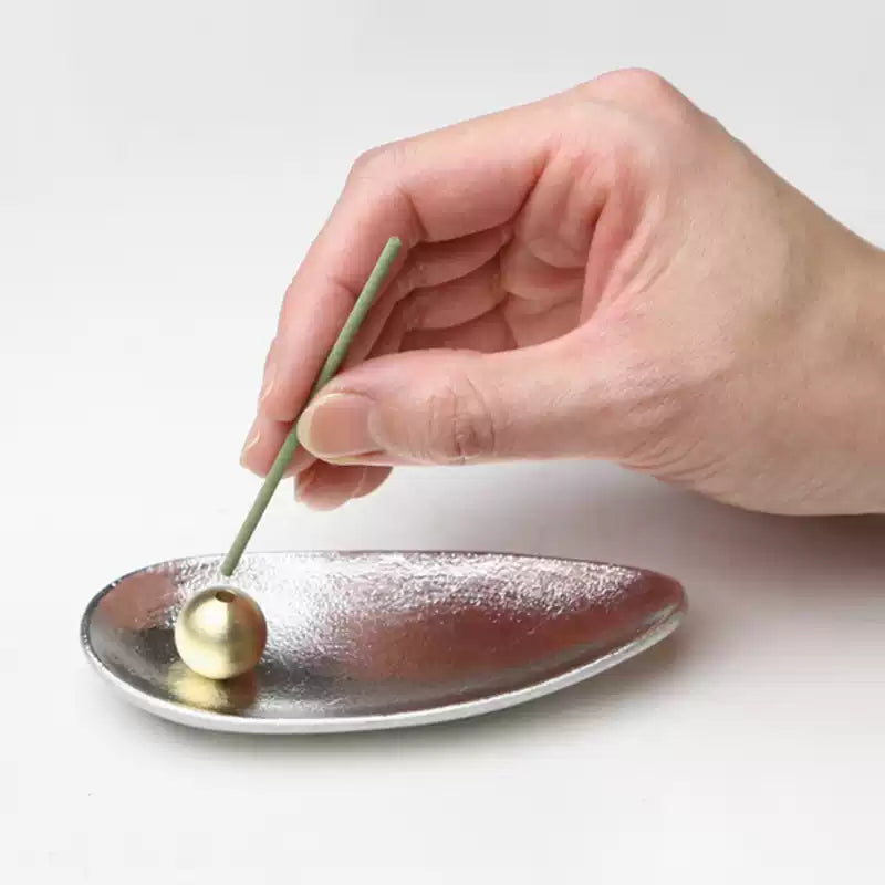 Nousaku Bamboo Leaf-Shaped Tin Incense Holder