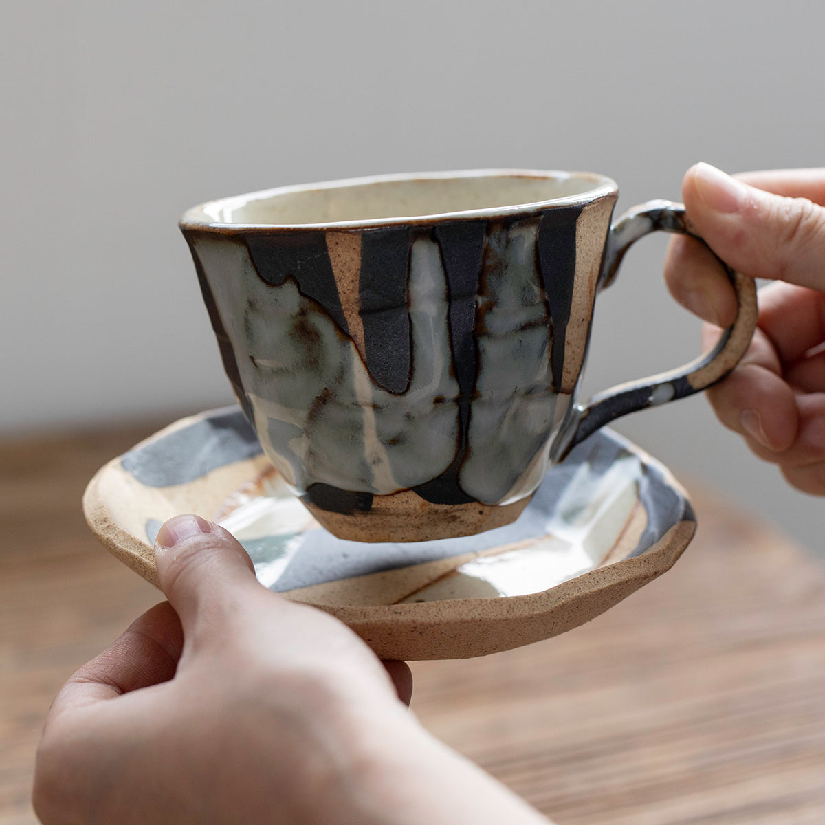 Mino Ware Rustic Hyakuso Ceramic Coffee Cup Set