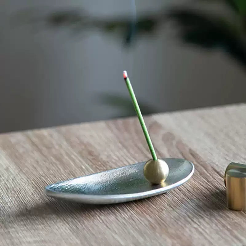 Nousaku Bamboo Leaf-Shaped Tin Incense Holder