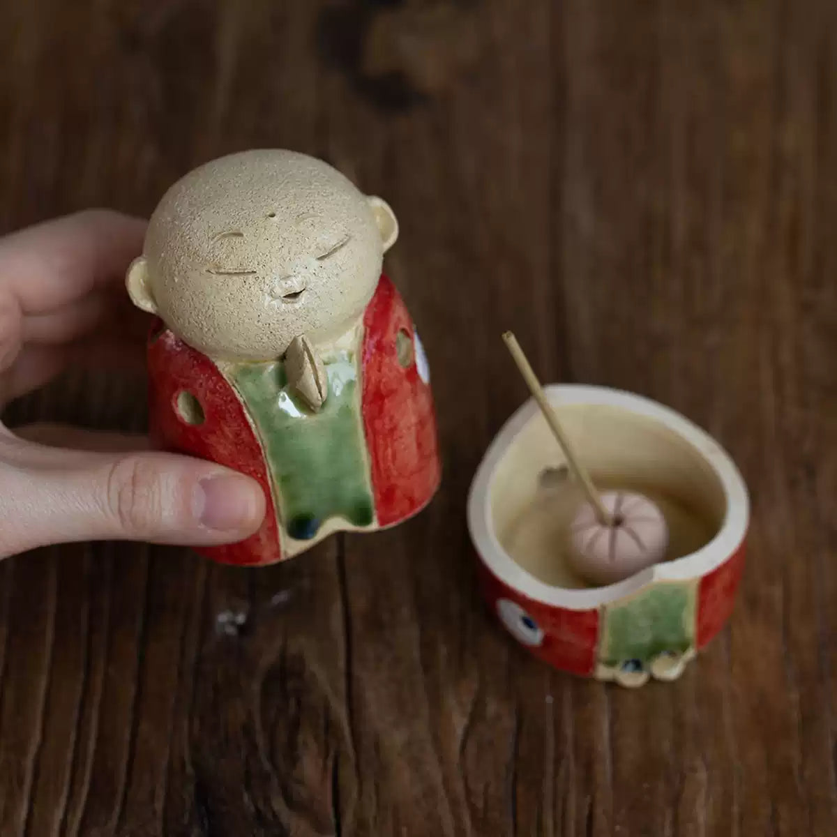 Seto Ware Handmade Rustic Clay Jizo Bodhisattva Incense Burner