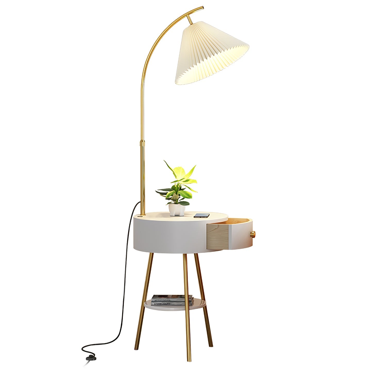 Pleated Fabric Drawer Floor Lamp