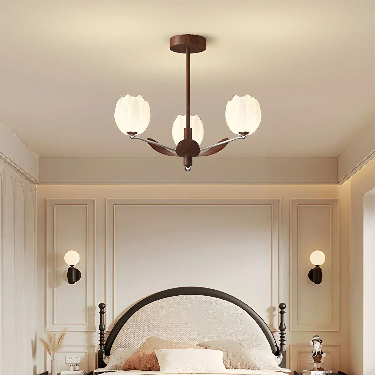 Retro Walnut Color Flower Chandelier for Living Room