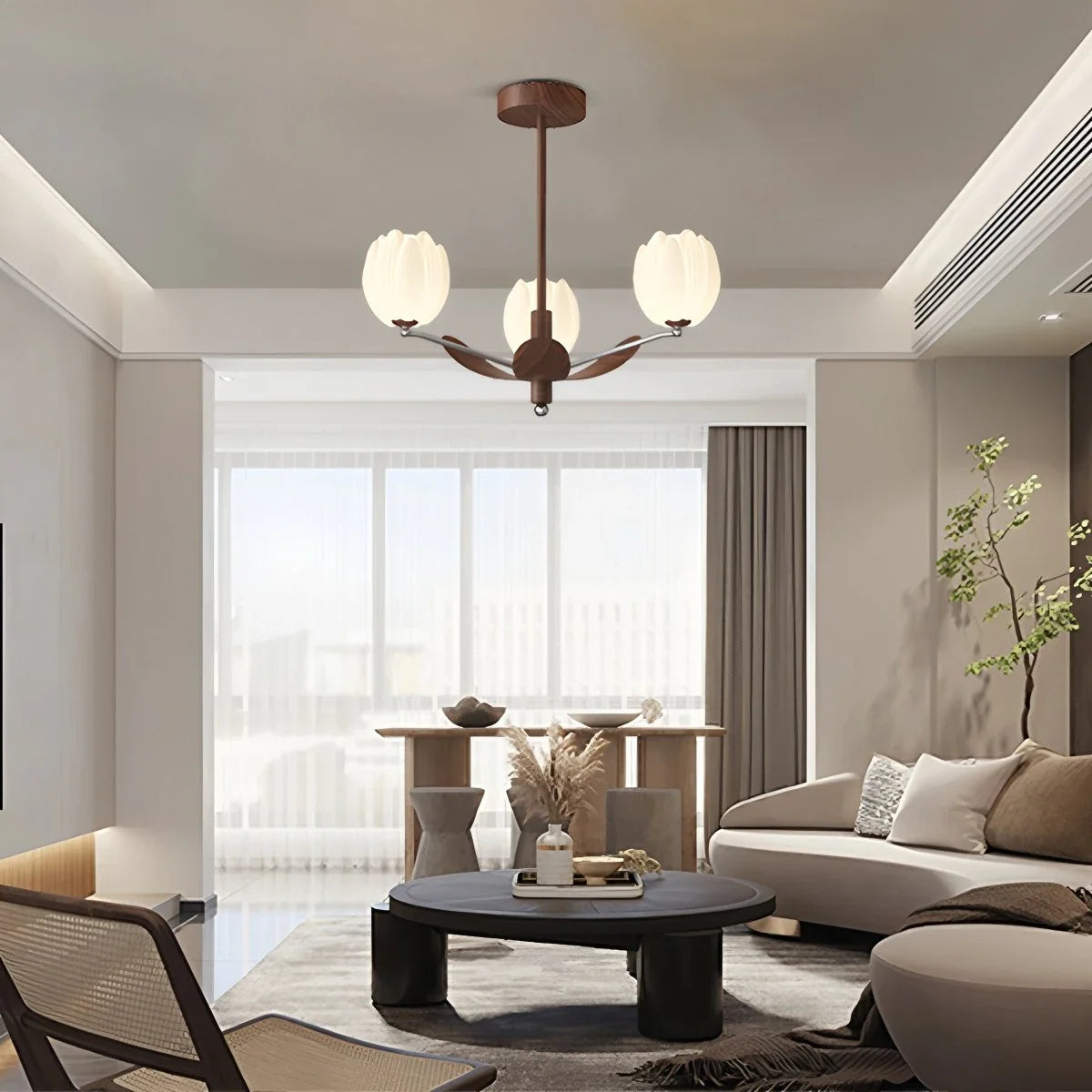 Retro Walnut Color Flower Chandelier for Living Room