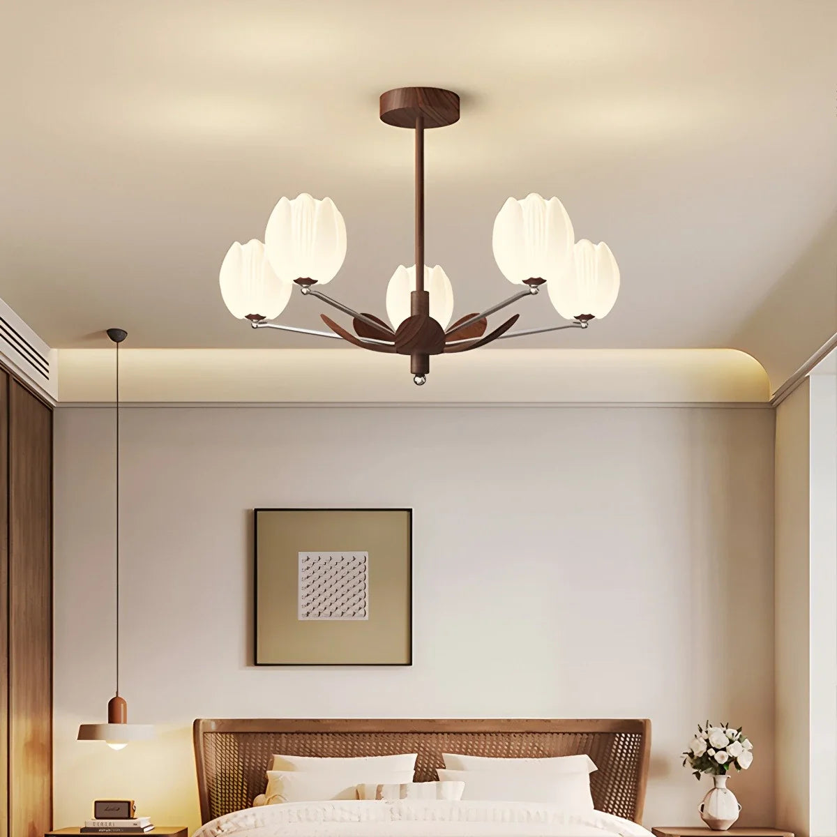 Retro Walnut Color Flower Chandelier for Living Room