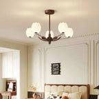 Retro Walnut Color Flower Chandelier for Living Room
