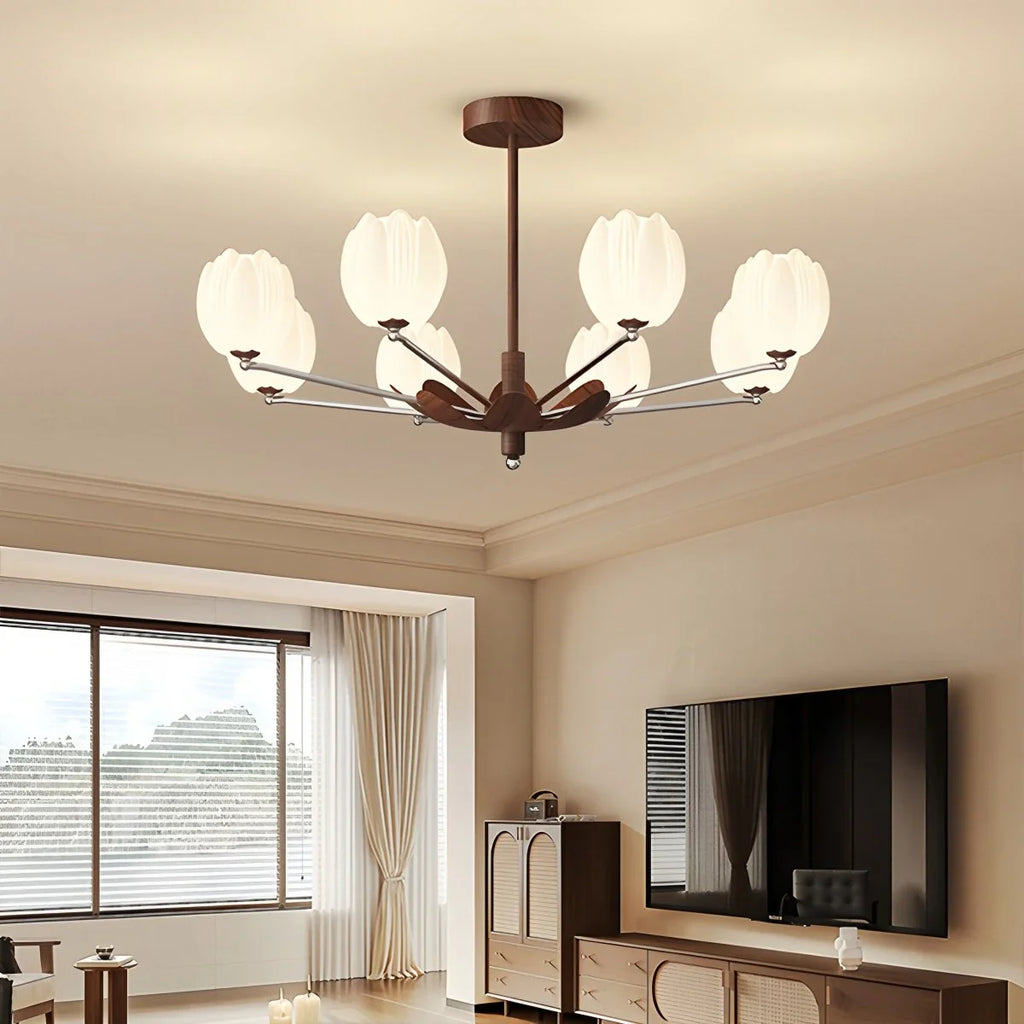 Retro Walnut Color Flower Chandelier for Living Room