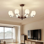 Retro Walnut Color Flower Chandelier for Living Room