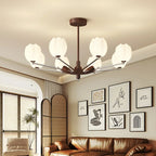 Retro Walnut Color Flower Chandelier for Living Room