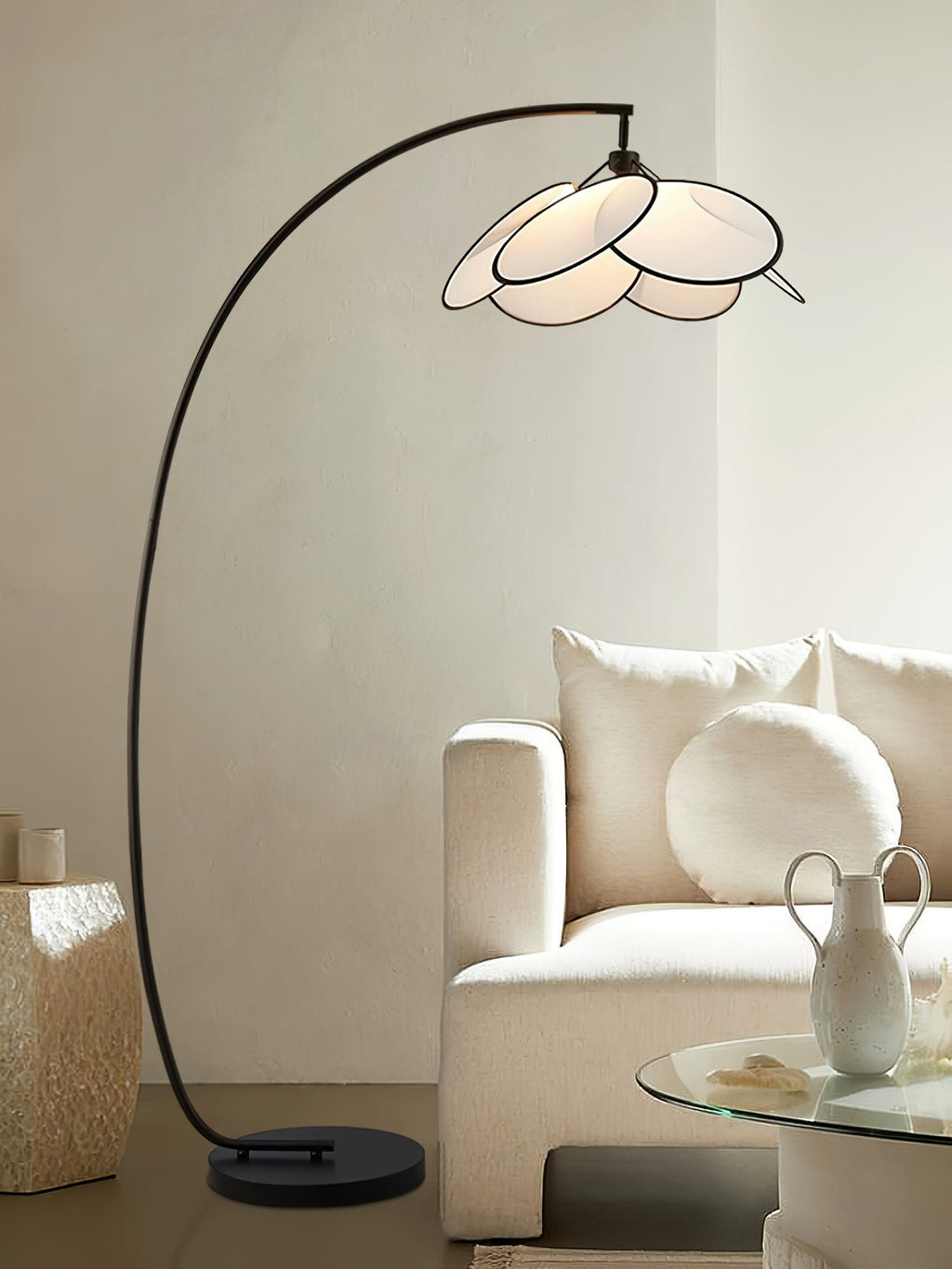 Rattan Bloom Arc Floor Lamp