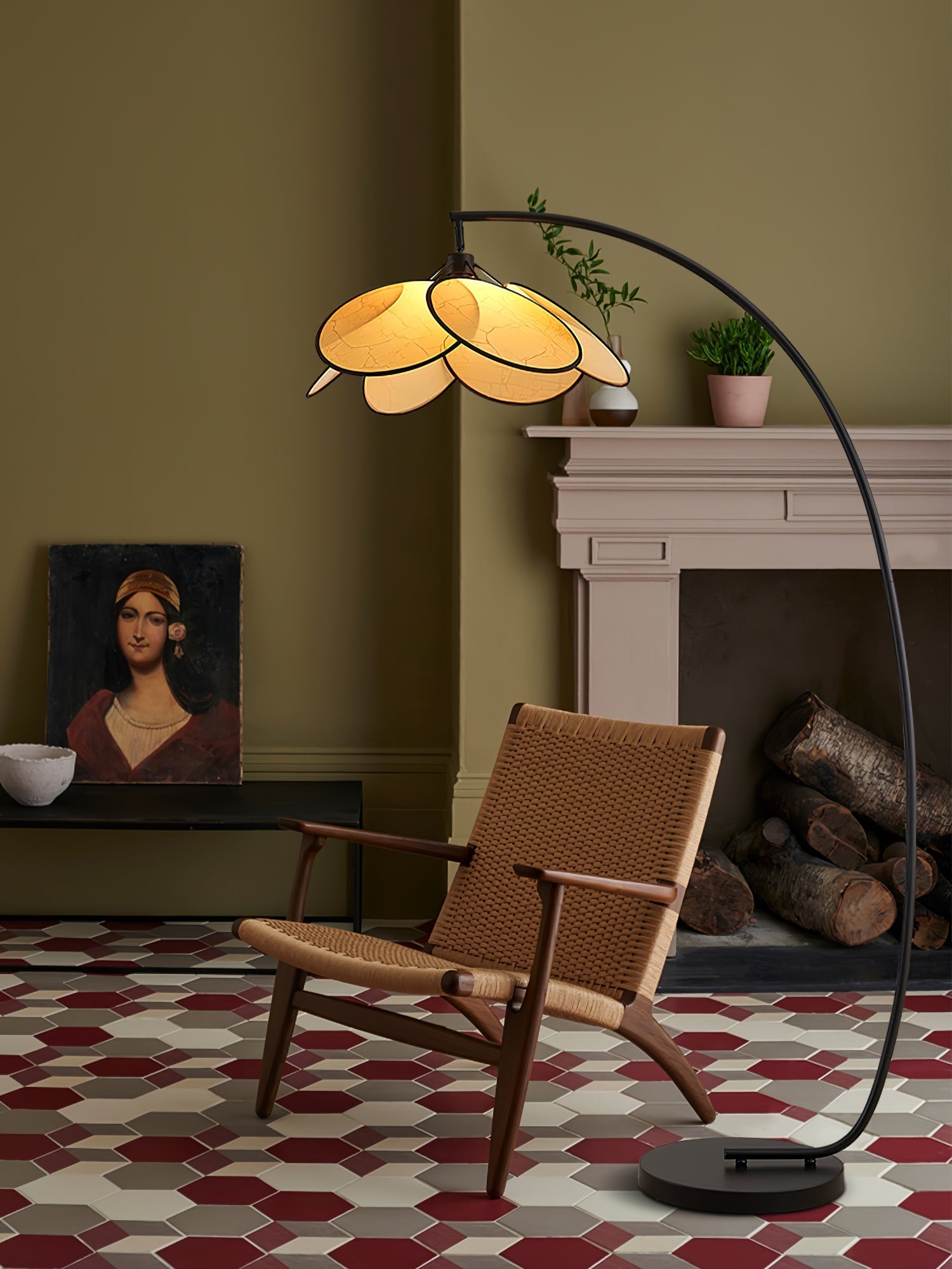 Rattan Bloom Arc Floor Lamp
