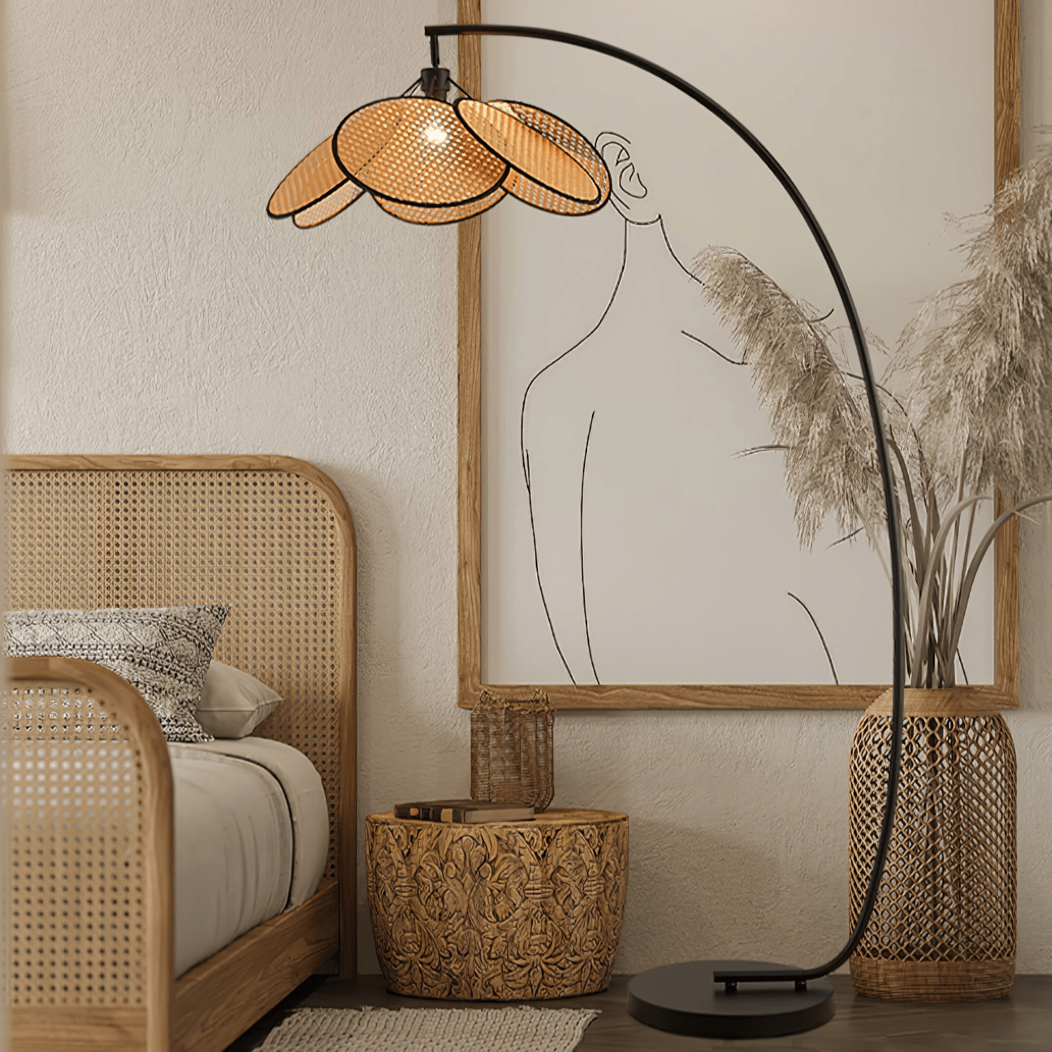 Rattan Bloom Arc Floor Lamp