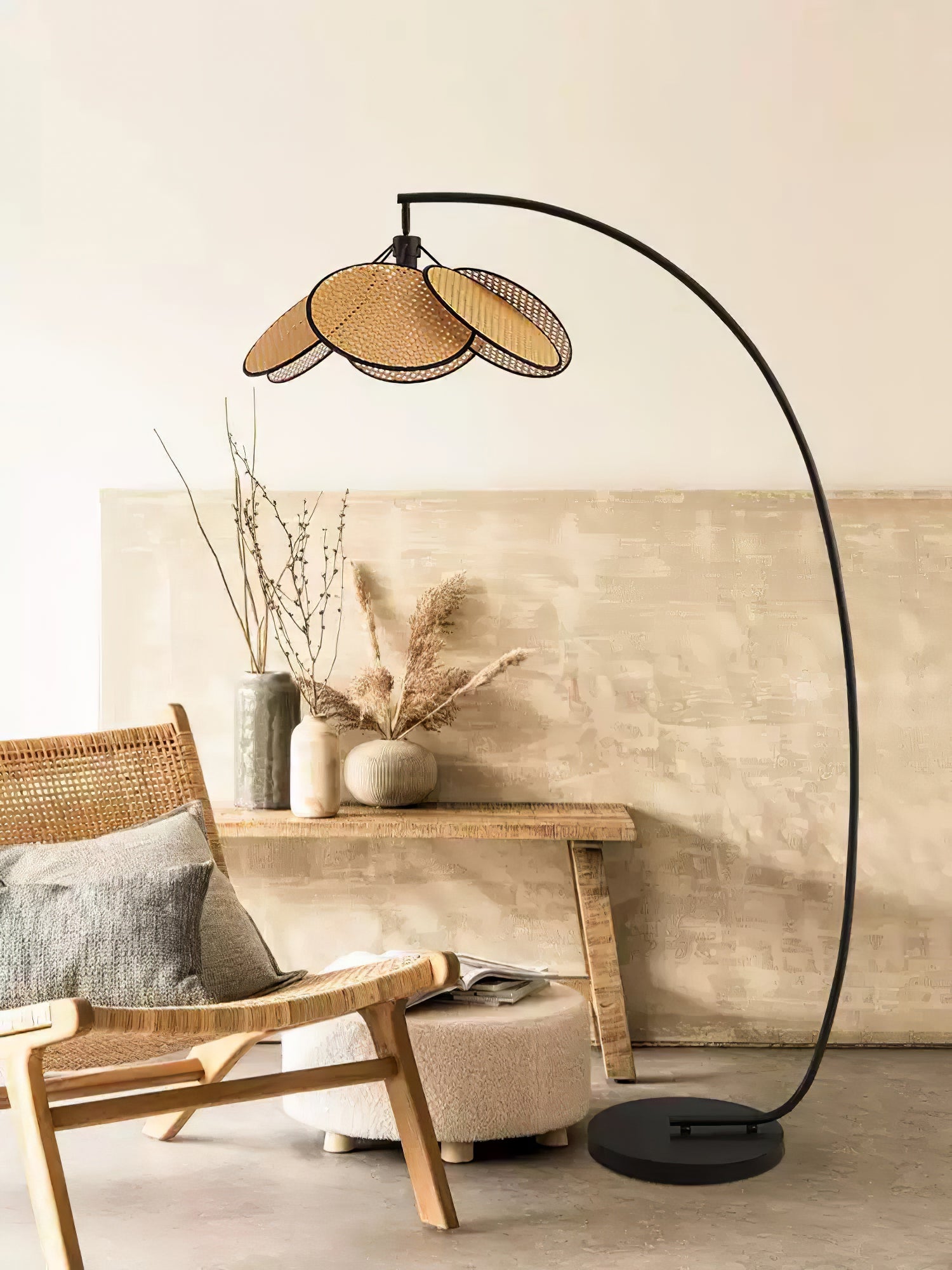 Rattan Bloom Arc Floor Lamp