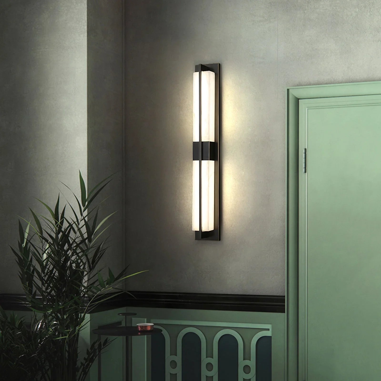 Rectangular Alabaster Modern Brass Wall Sconce