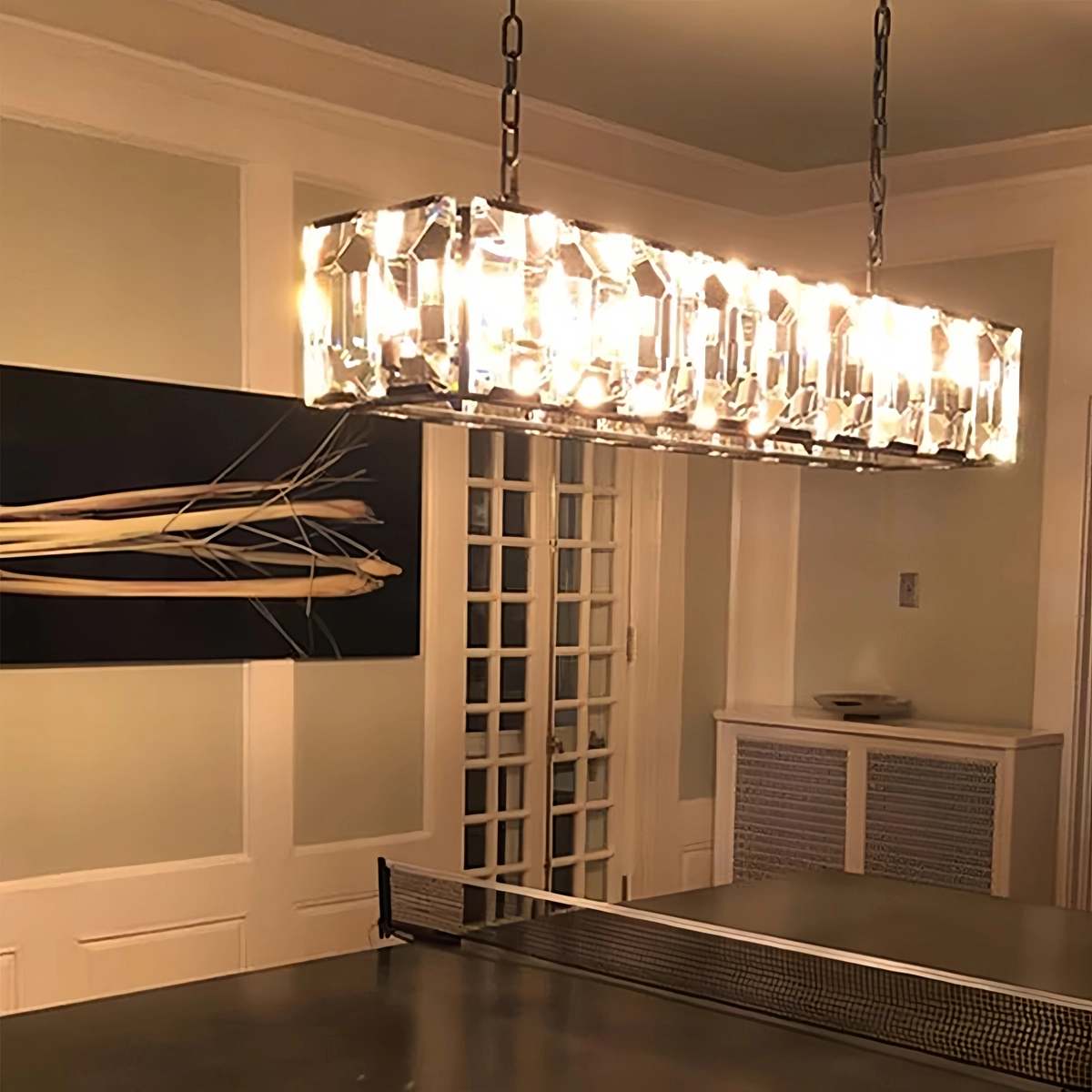 Rectangular Glass Chandelier - Modern LED Linear Lighting