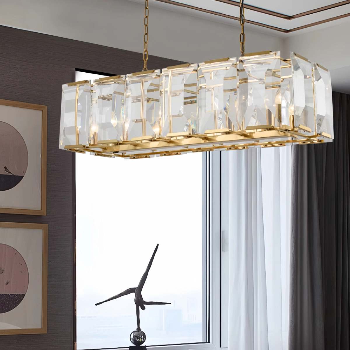 Rectangular Glass Chandelier - Modern LED Linear Lighting