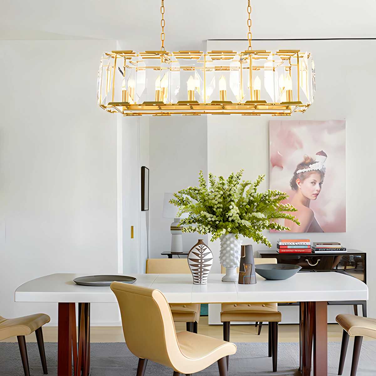 Rectangular Glass Chandelier - Modern LED Linear Lighting