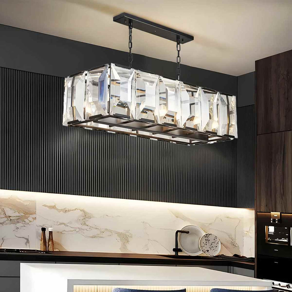 Rectangular Glass Chandelier - Modern LED Linear Lighting