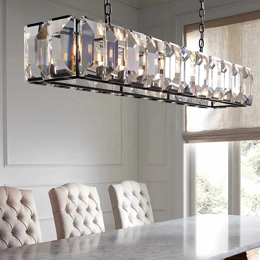 Rectangular Glass Chandelier - Modern LED Linear Lighting