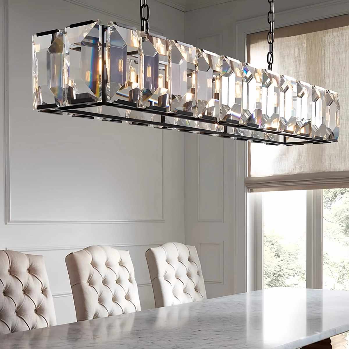 Rectangular Glass Chandelier - Modern LED Linear Lighting