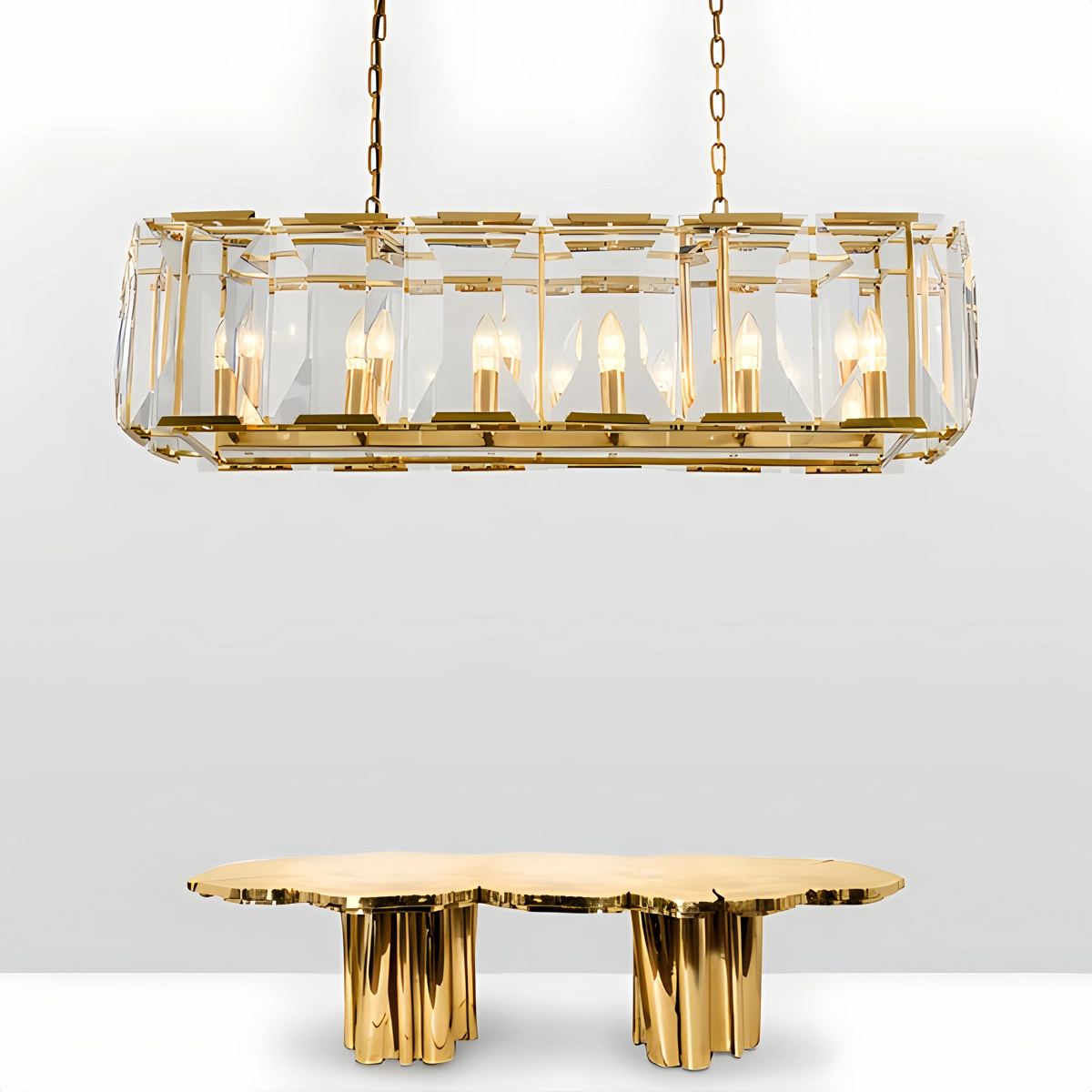 Rectangular Glass Chandelier - Modern LED Linear Lighting