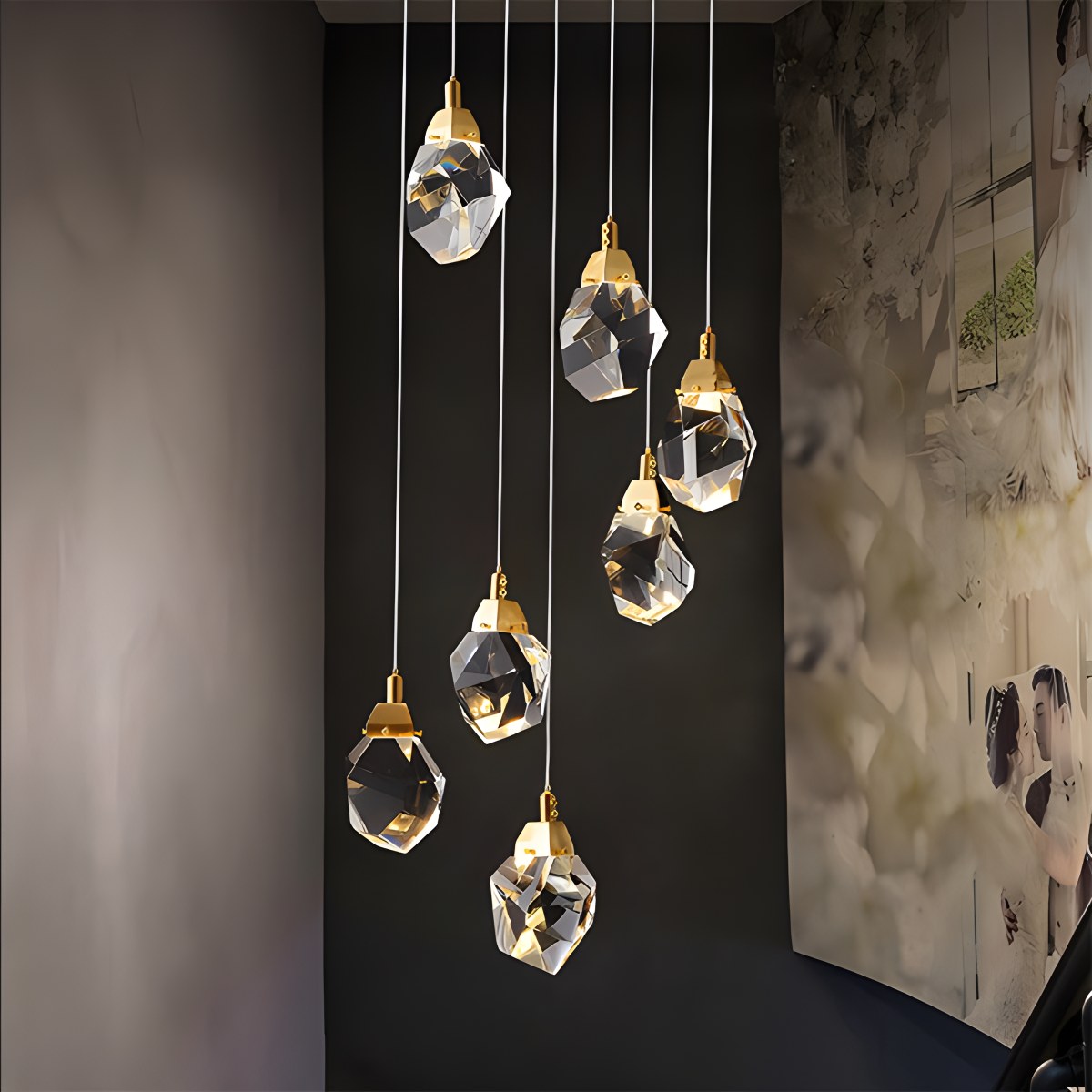 Rock Crystal Rain Chandelier for Living Room