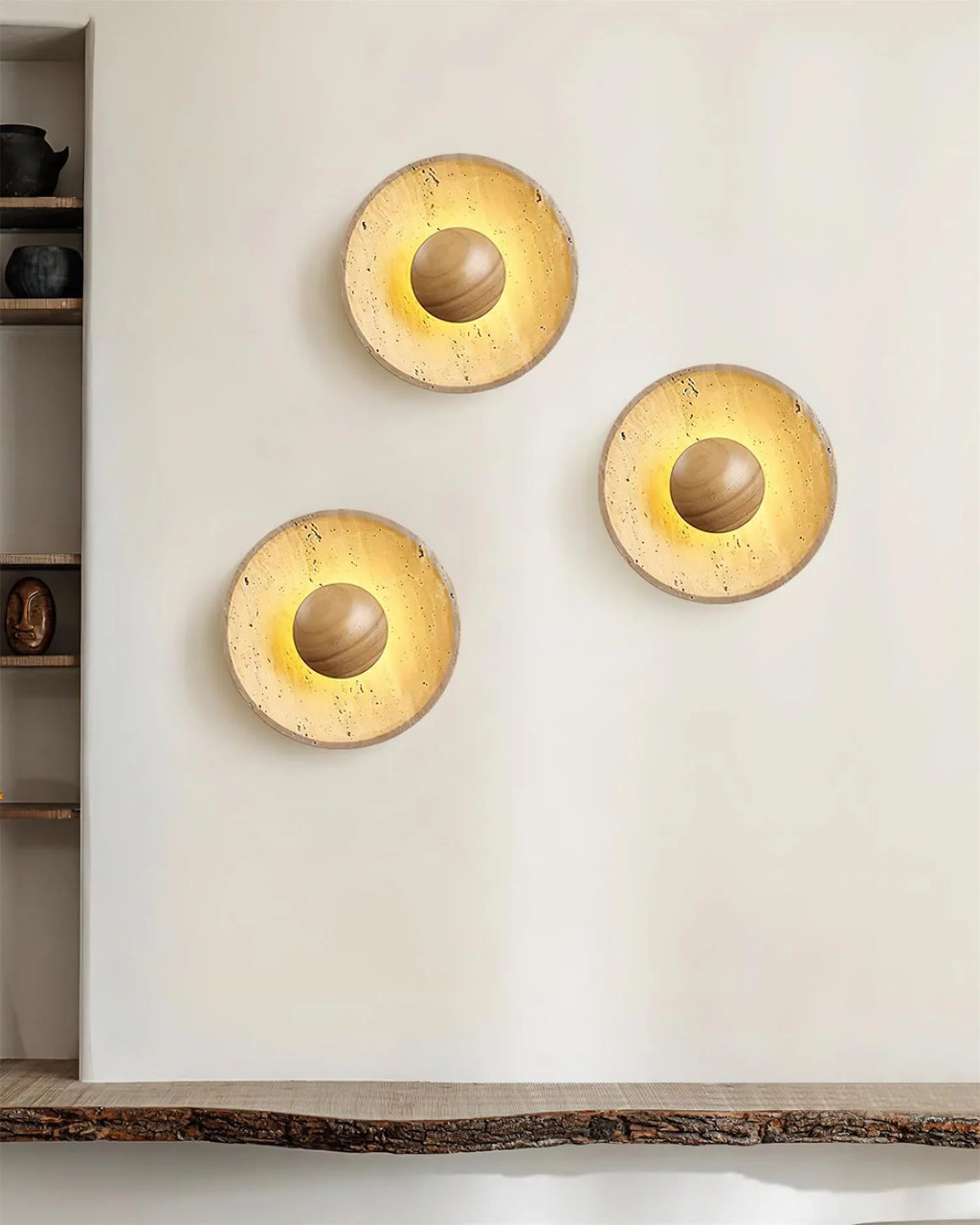Round Halo Travertine Wall Lamp