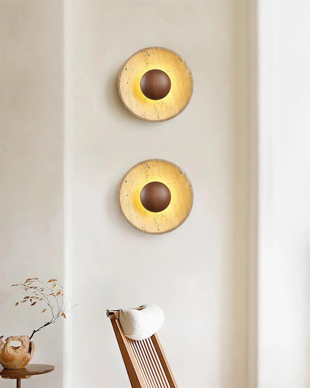 Round Halo Travertine Wall Lamp