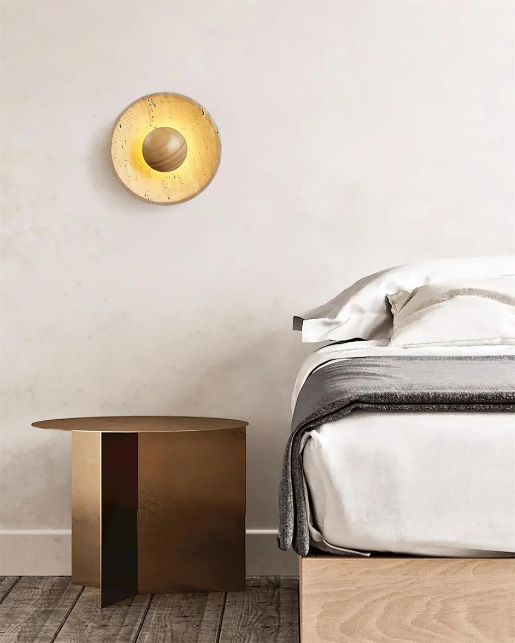 Round Halo Travertine Wall Lamp