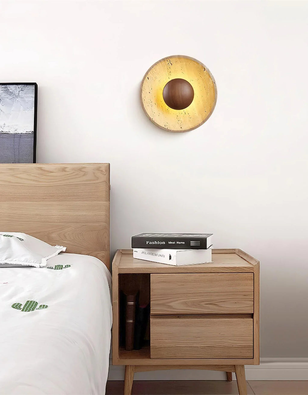 Round Halo Travertine Wall Lamp