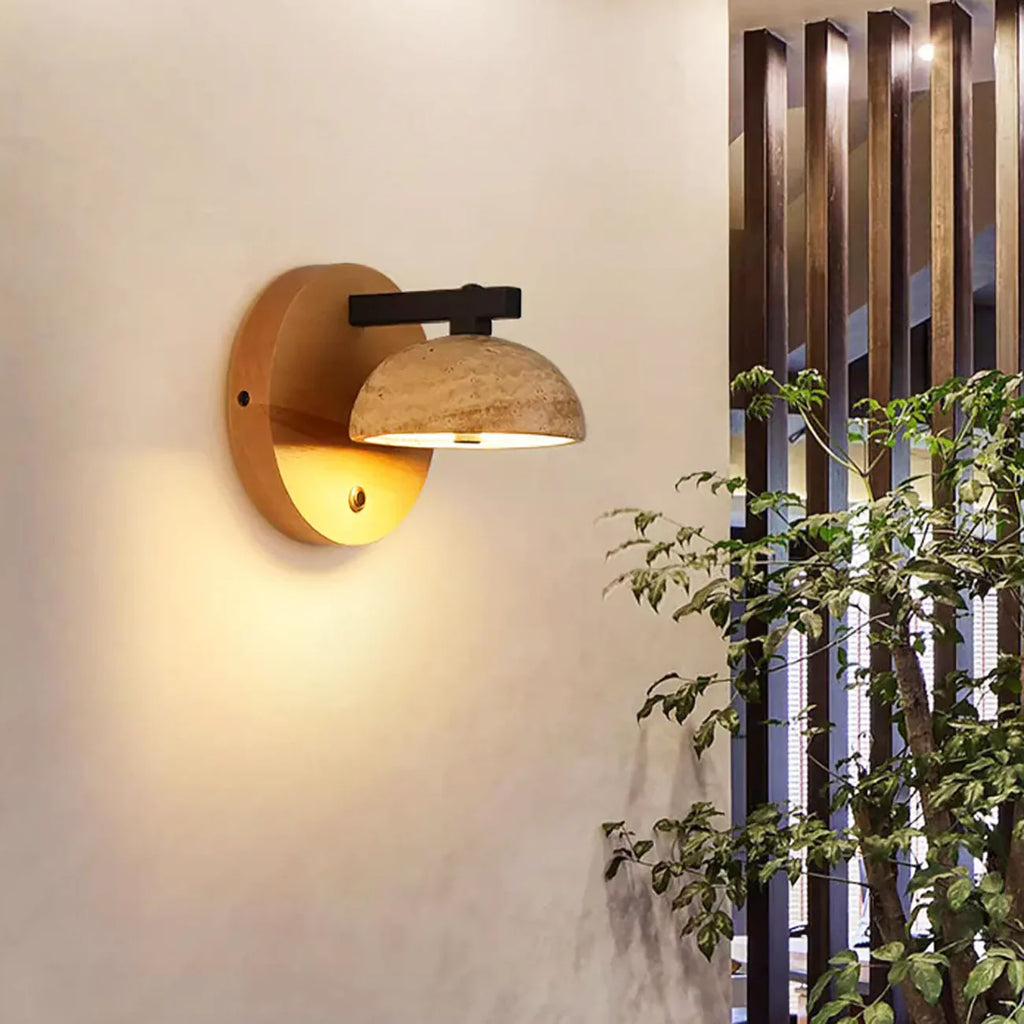 Round Hemispherical Travertine Wall Light