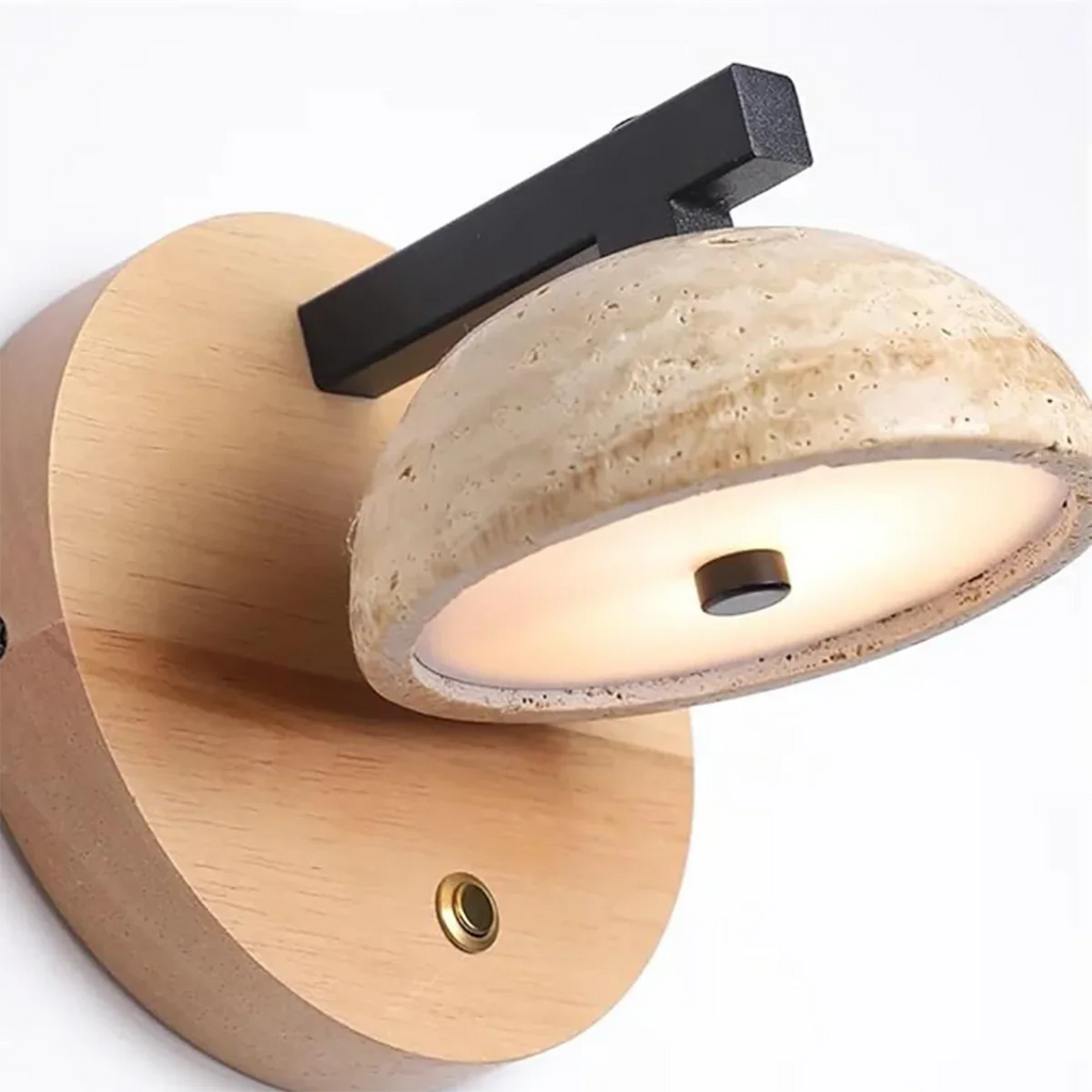 Round Hemispherical Travertine Wall Light
