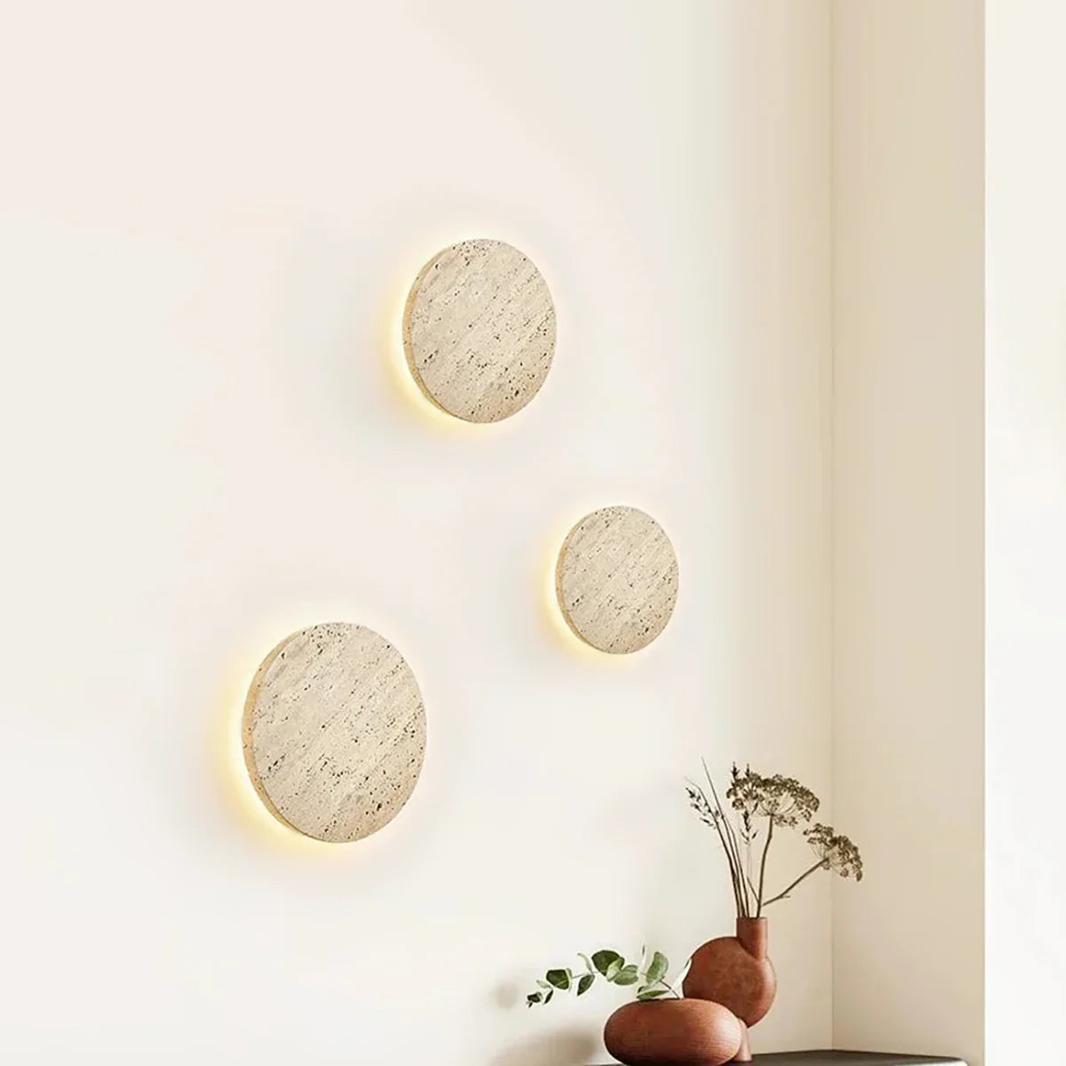 Round Natural Travertine Wall Lamp