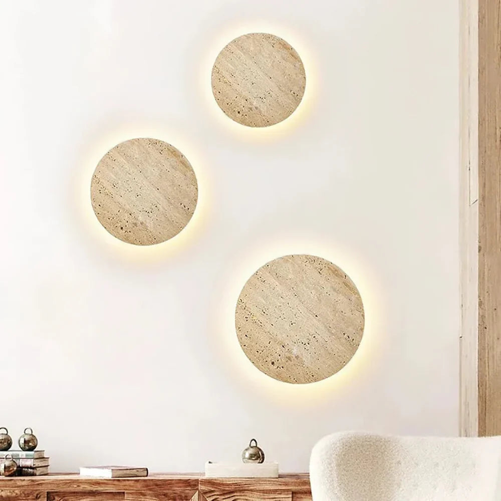 Round Natural Travertine Wall Lamp