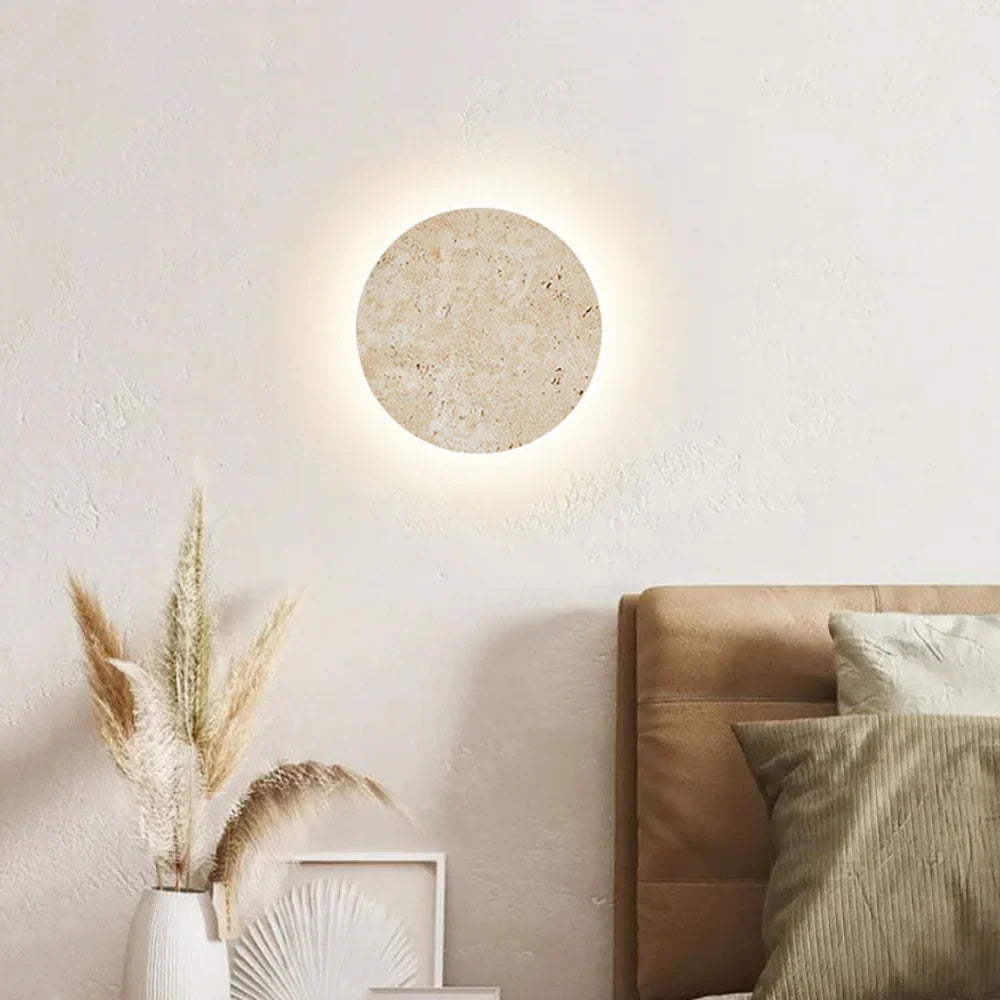 Round Natural Travertine Wall Lamp