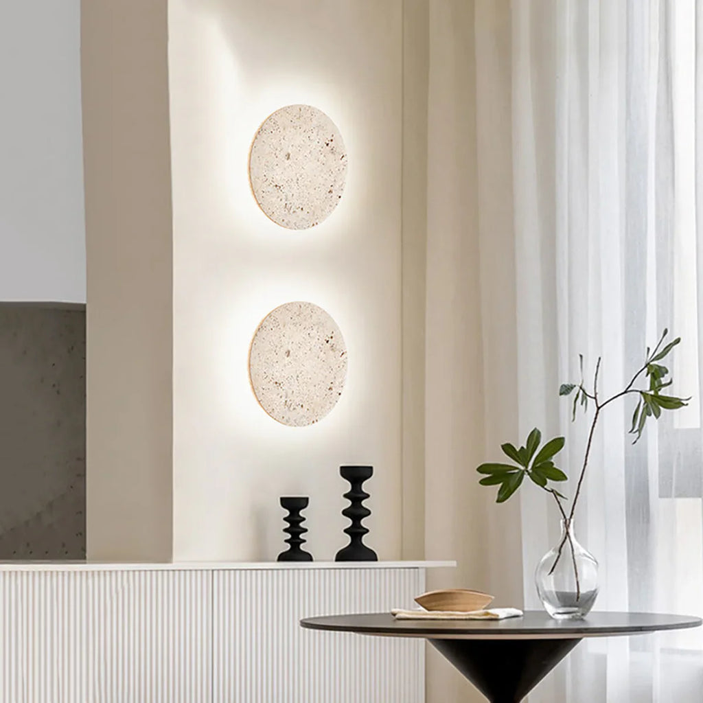Round Natural Travertine Wall Lamp