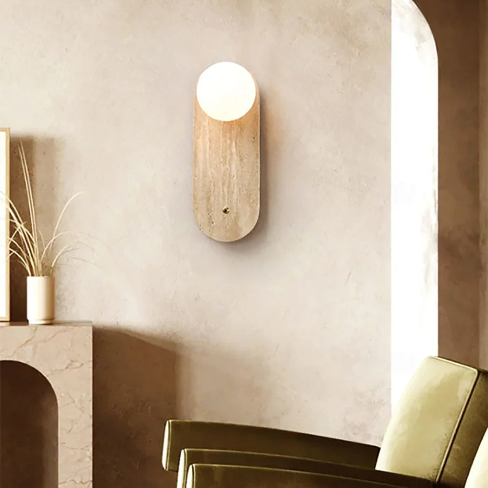 Round Oval Travertine Wall Lamp