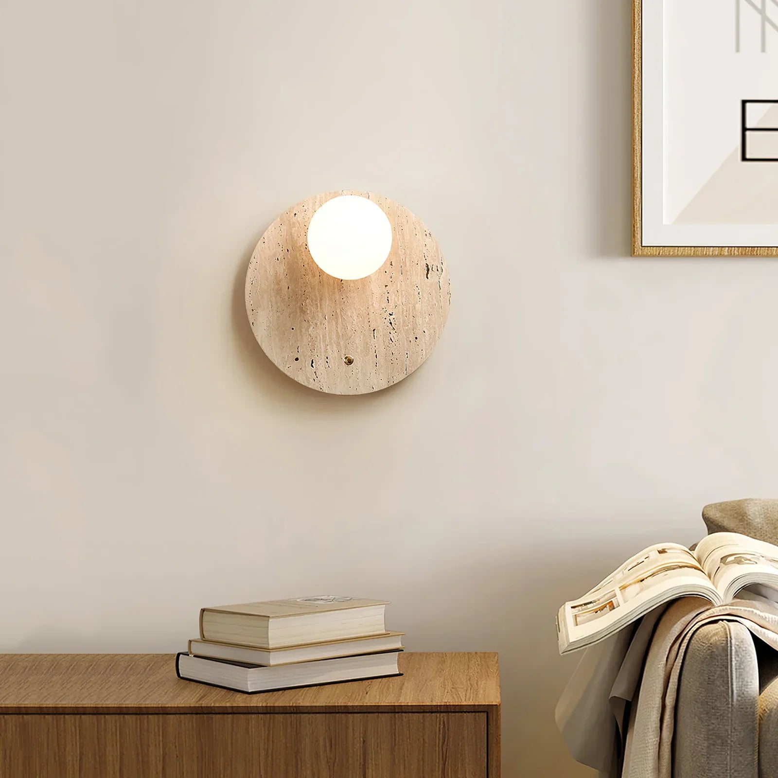 Round Oval Travertine Wall Lamp