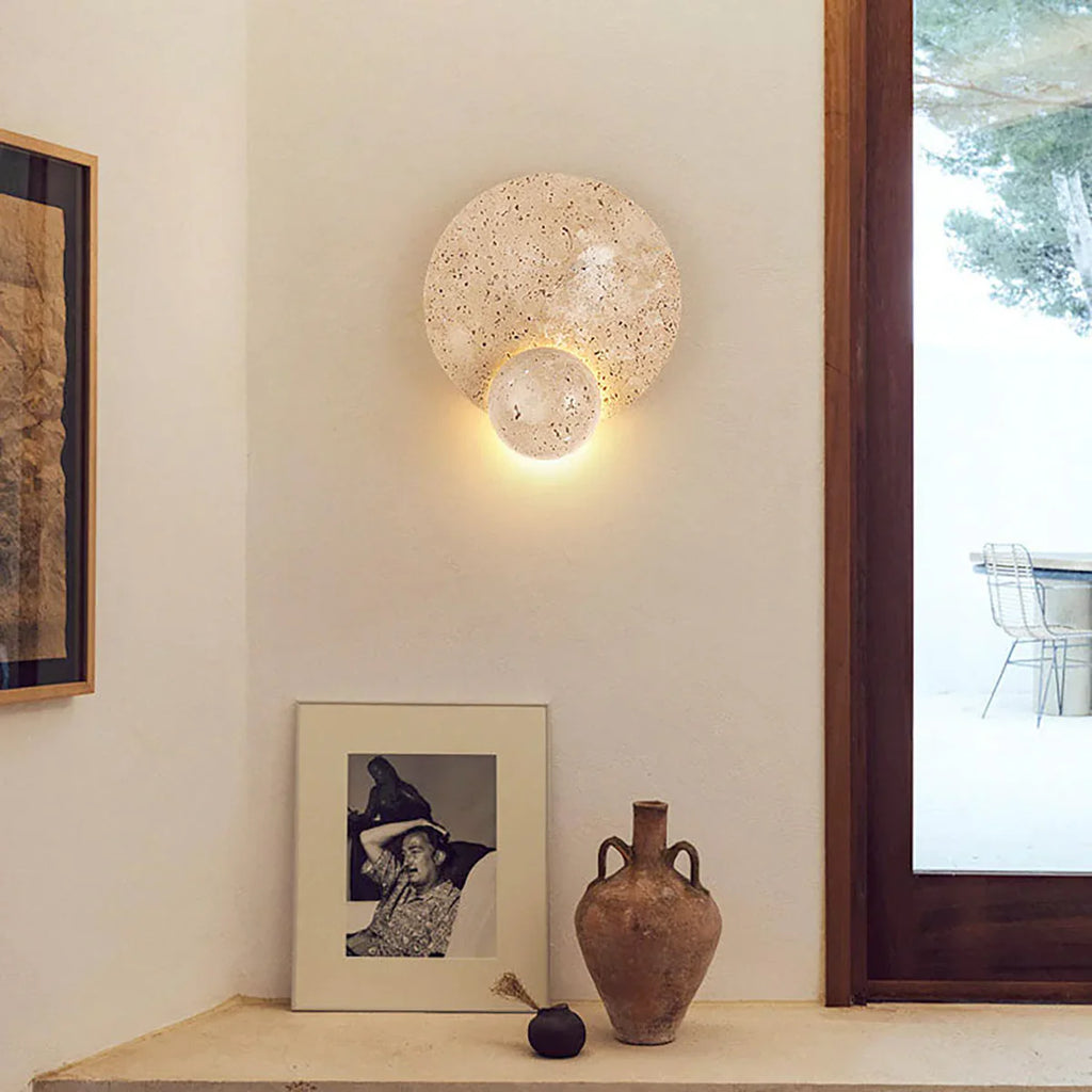 Round Travertine Disc Wall Lamp