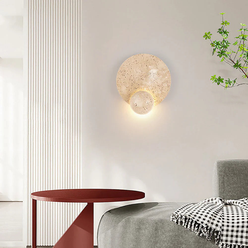 Round Travertine Disc Wall Lamp