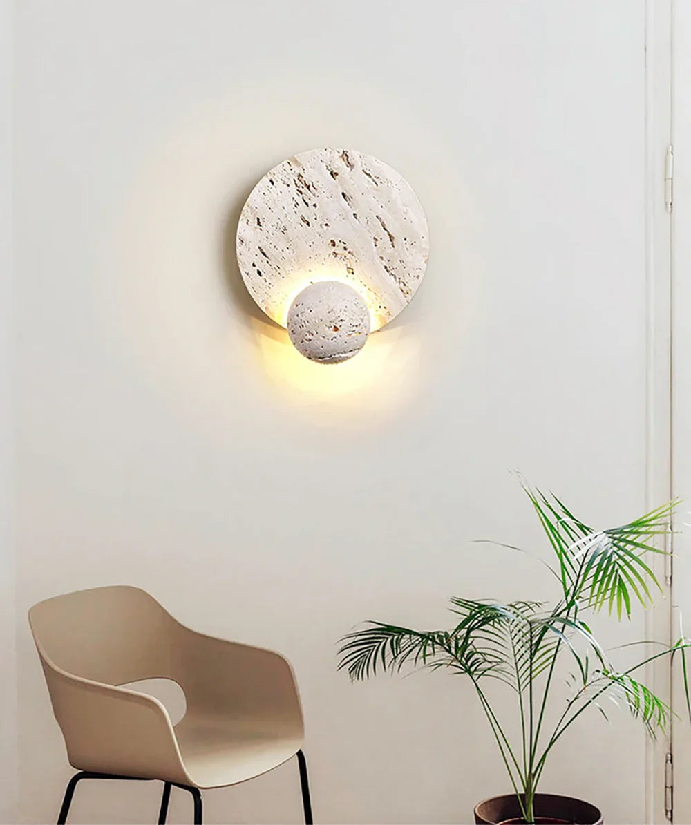 Round Travertine Disc Wall Lamp