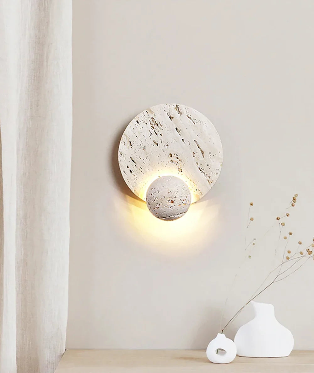 Round Travertine Disc Wall Lamp