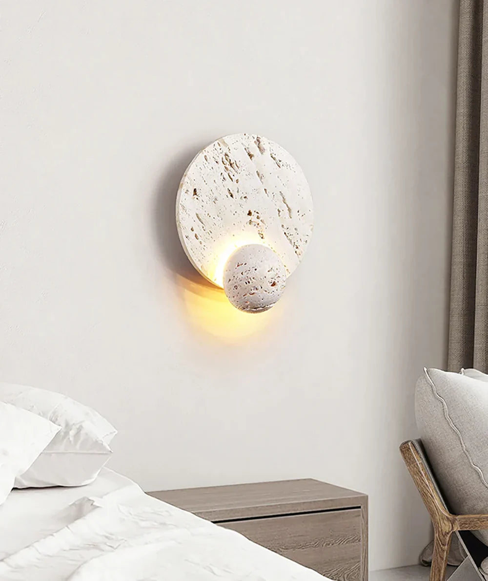Round Travertine Disc Wall Lamp